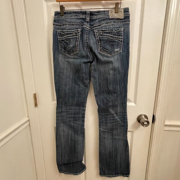 Silver Jeans Aiko Bootcut Distressed Denim Embellished Jeans size 29 x 33 - Picture 2 of 8